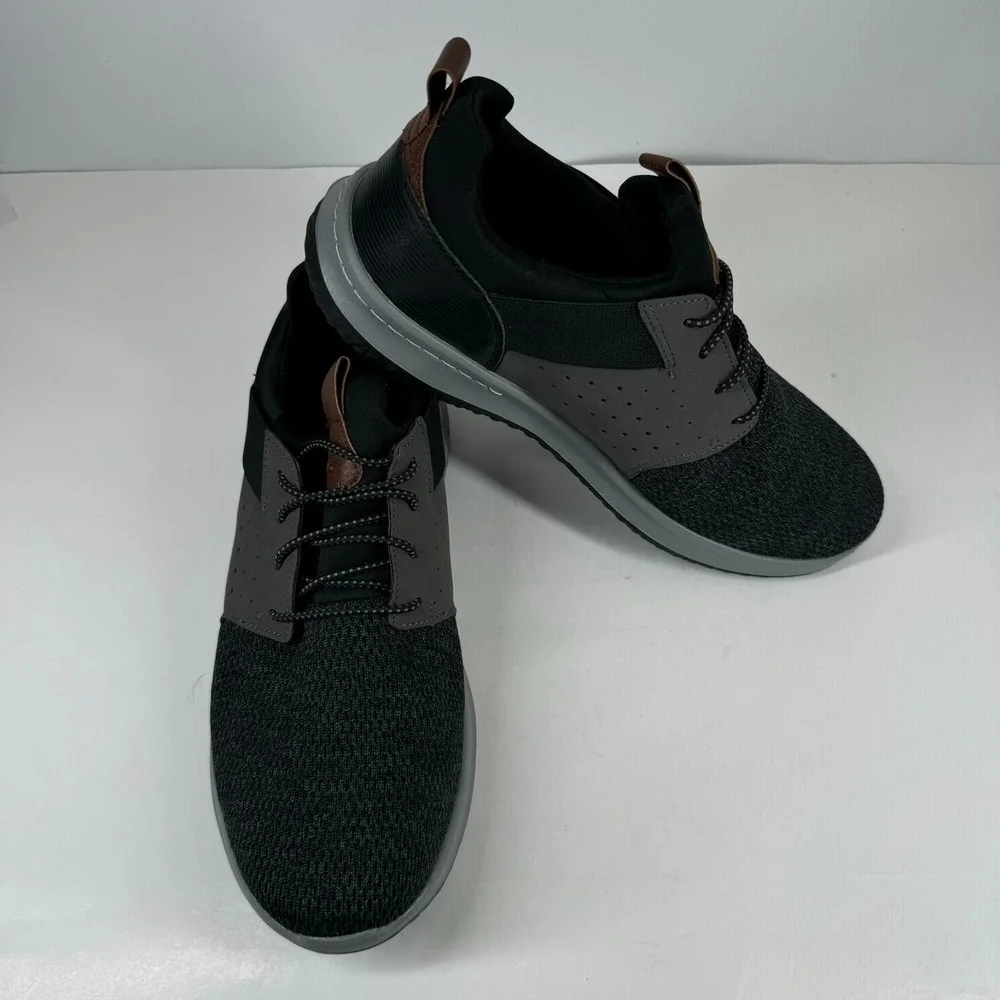 Skechers Delson Camben Men's US 11 Wide Black/Gray Knit Slip-On Sneaker 65474W